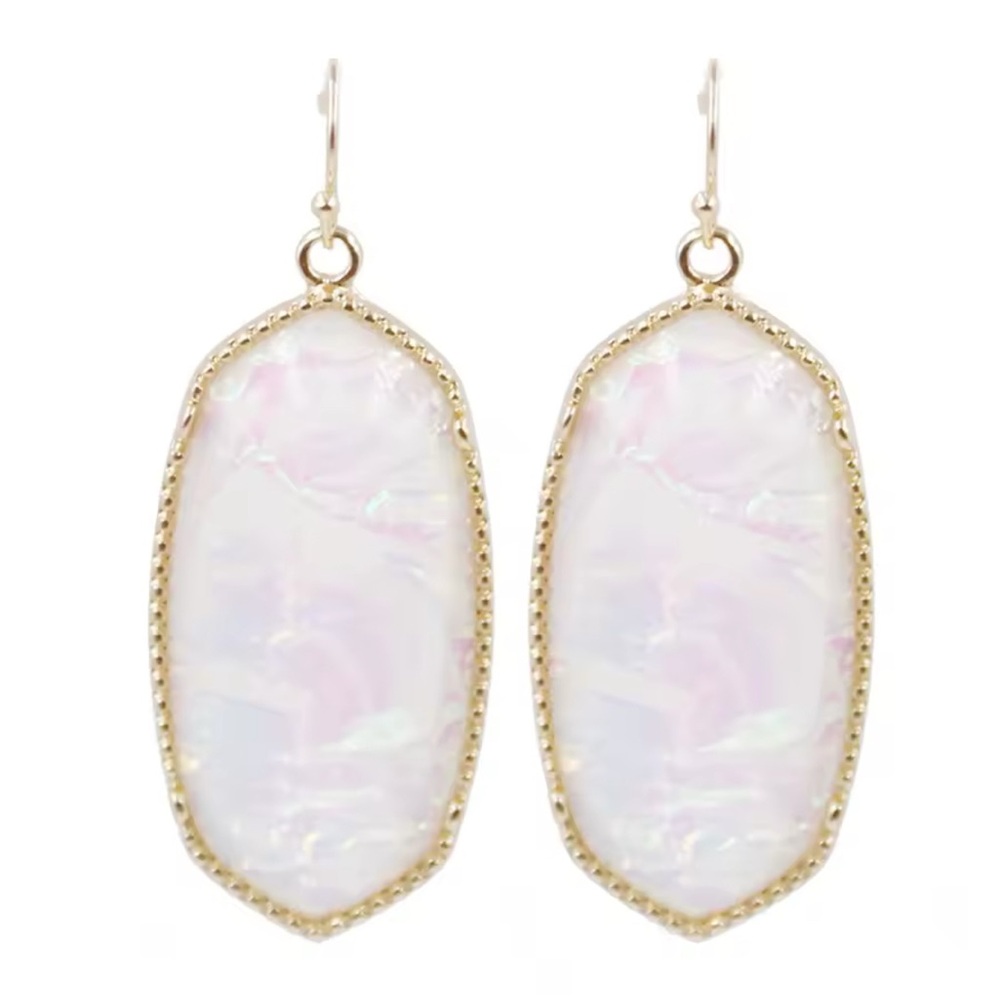 large Gold Iridescent Oval Hexagon Dangle Statement earrings